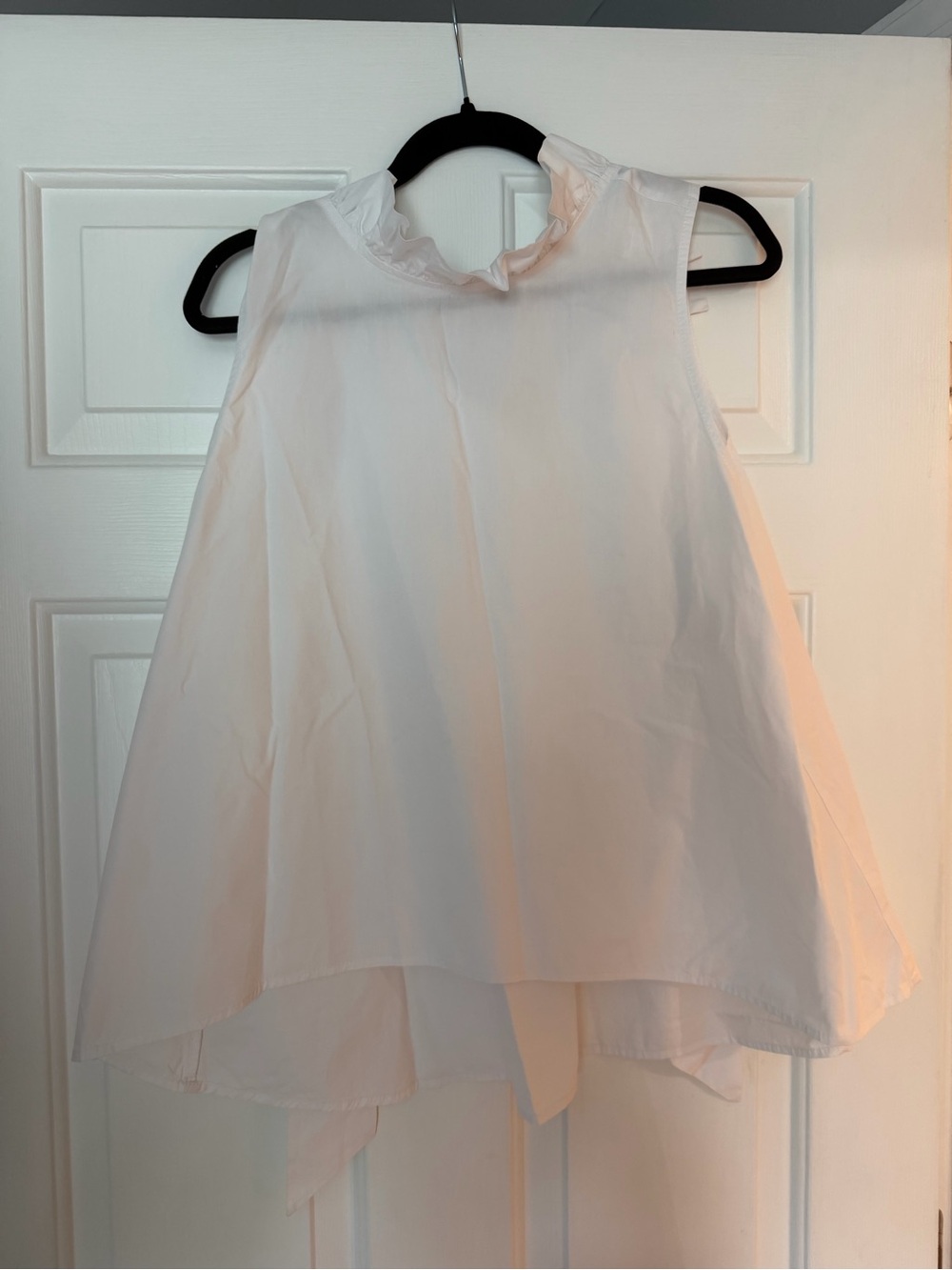 Mazik White Ruffle Neck Sleeveless Blouse